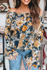 Blue Floral Off Shoulder Bell Sleeve Smocked Peplum Top