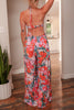 Multicolour Floral Print Smocked Halter Neck Sleeveless Wide Leg Jumpsuit
