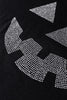 Black Halloween Rhinestone Pumpkin Face Contrast Ribbed Long Sleeve Patchwork Top