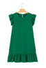 Dark Green Textured Flutter Sleeve Ruffled Mini Dress