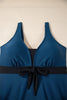 Rose Red Color Block Patchwork Bow Knot Detail Sleeveless Swim Dress