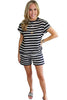 Black White Striped Short Sleeve Top and Shorts Set