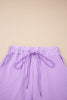 Khaki Stripe Dolman Sleeve Polo Shirt and Drawstring Shorts Set
