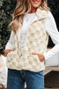 Khaki Sherpa Checkerboard Snap Button Vest Jacket With Pocket