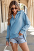 Moss Green Buttoned Collared Raw Detail High Low Baggy Sweatshirt with Slits