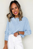 Beau Blue Solid Color Batwing Long Sleeve Top