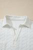 White Textured Pocketed Collared V Neck Pullover Sweatshirt