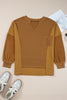 Multicolor Oversized Mixed Textured Split Neck High Low Patchwork Sweatshirt