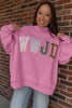Coffee WWJD Mixed Pattern Embroidered Patch Graphic Mock Neck Sweatshirt