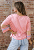 Gossamer Pink Floral Color Block Patchwork Long Sleeve Top