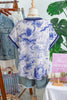 Blue Wild Animal Paradise Striped Trim V Neck Short Sleeve Blouse
