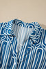 Blue Geometric Print Short Sleeve Drawstring Shirt Collar Dress