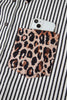 Black Striped Leopard Print Patchwork Button Up Womens Shirt