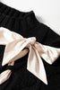 Black Cable Knit Colorblock Satin Bowknot Short Sleeve Sweater