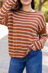 Khaki Stripe Drop Shoulder Casual Sweater