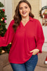 Fiery Red Plus Size Smocked Cuff Dolman Oversized Tunic Blouse