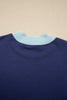 Pink Colorblock Trim Crewneck Long Sleeve Pullover Sweatshirt