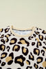 Khaki Leopard Long Sleeve Shift T Shirt Dress with Pockets