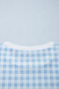 Light Blue Plaid Round Neck Long Sleeve Sweatshirt