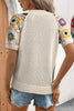 Apricot Hollow Out Floral Crochet Short Sleeve Crewneck Sweater