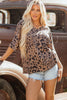 Brown Leopard Print V Neck Half Sleeve Oversized Tee