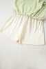 Green Stripe Collared V Neck Drop Shoulder Pullover and Skort 2pcs Outfit