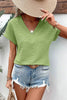 Grass Green Textured Wide Sleeve V Neck T Shirt