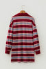 Red Stripe Retro Polo Collar Long Sleeve T Shirt Shift Mini Dress