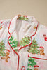 Pink Abstract Christmas Print Long Sleeve Two Piece Shift Lounge Set