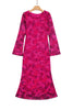 Red Floral Print Cuff Hem Serging Long Sleeve Sheath Dress