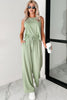 Smoke Green Textured Tank Top and Drawstring High Waist Pants Set