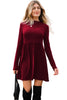 Red Dahlia Frilled Neck Ribbed Knit Patchwork Long Sleeve Mini Dress