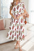 Beige Floral Short Bubble Sleeve Tiered Maxi Dress