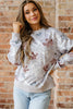 Gray Maple Leaf Camo Print Varsity Striped Sleeve Casual Sweatshirt