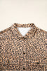 Khaki Leopard Print Collar Long Sleeve Patch Pocket Shift Denim Jacket
