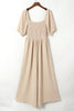 Apricot Short Bubble Sleeve Smocked Wide Leg Jumpsuit