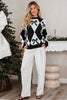 Black Bow Print 2-tone Rhombus Knit Loose Sweater