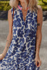 Blue Floral Sleeveless Colorblock Notched V Neck Mini Dress