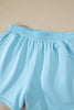 Light Pink Solid Color Exposed Seam Mock Neck Oversize Tee Casual Shorts 2pcs Outfit