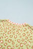 Khaki Leopard Polka Dot Colorblock Trim Long Sleeve Top