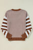 Brown Stripe Geometric Textured Drop Shoulder Sweater