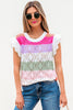 Rose Stripe Colorblock Hollowed Knit Scallop Edge Sweater Vest