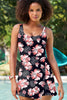 Black Floral Print Twisted Hollowed Back Swim Dress