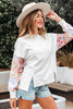 White Floral Dotted Mixed Print Patchwork Sleeve High Low Casual Sweatshirt