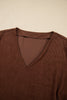 Coffee Winter Corduroy V Neck Long Sleeve Plus Size Mini Dress
