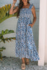 Sky Blue Boho Print Smocked High Waist Maxi Dress