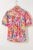 Rose Tropical Vacation Vibe Printed Button Up Short Sleeve Shirt
