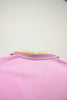Pink Rainbow Stripe Ribbed Patchwork Raw Seam Oversize Polo Tee