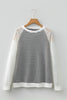 Black Stripe Textured Knit Contrast Hollowed Lace Patchwork Long Sleeve Top