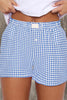 blue Red Plaid Gingham Printed High Waist Shorts